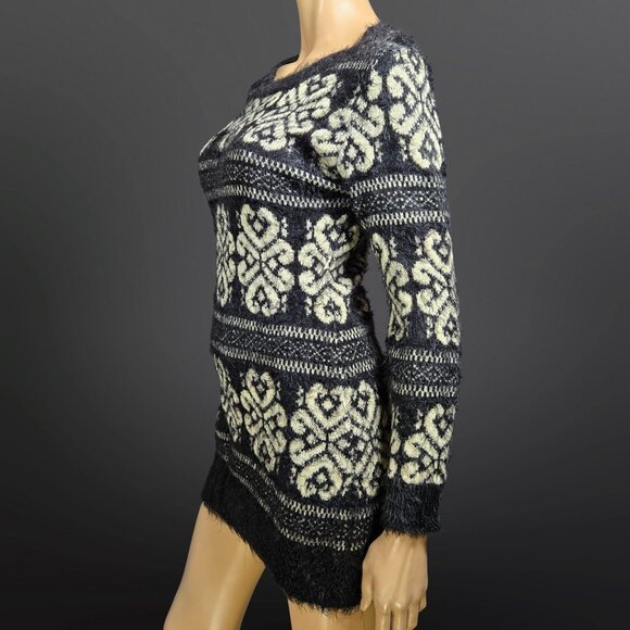 Y2K Katsumi Mini Sweater Dress size S Black White Fluffy Fuzzy Knit Fair Isle - Picture 5 of 9